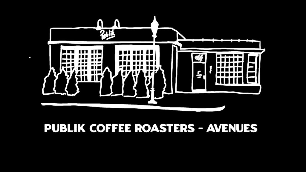 Hand drawn image of the outside of Publik Coffee Roasters Avenues Salt Lake City